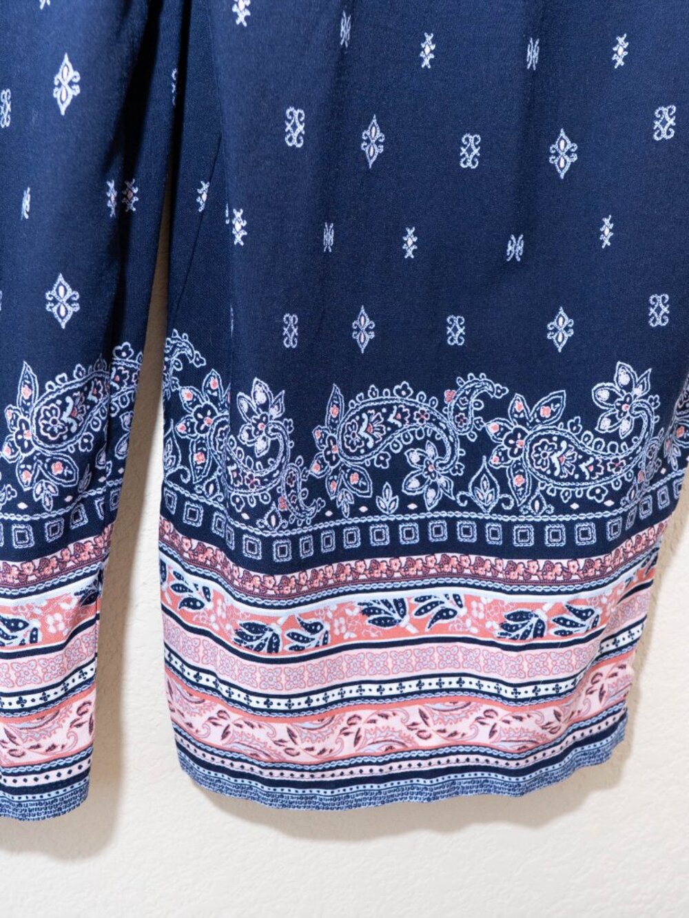 Eyeshadow Wide Leg Jumpsuit XL Blue Boho Print Strappy Back Pockets Flowy Summer - Picture 7 of 12